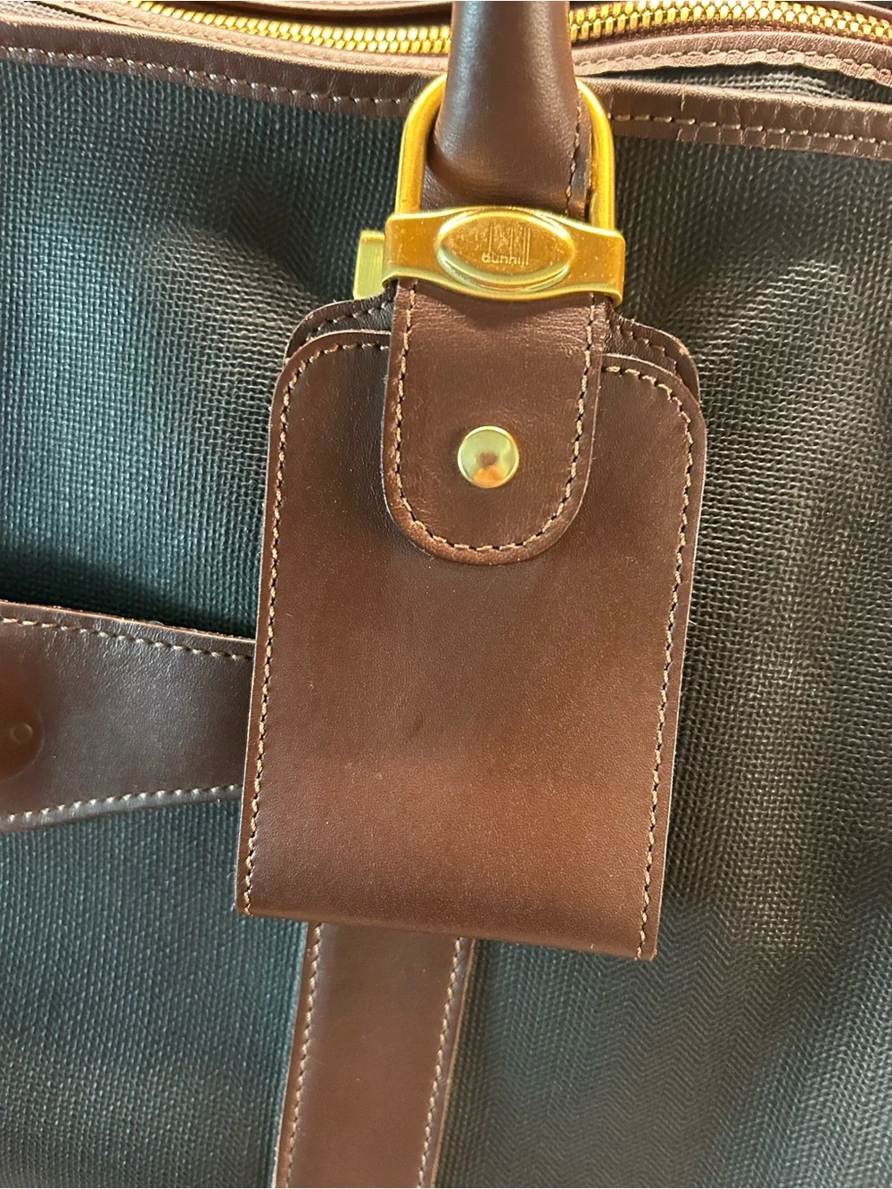 Dunhill Black Duffel with Brown Leather Trim and Gold Accents